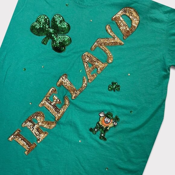 Vintage Green St. Patrick's Day T-Shirt Sequin Leprechaun Clovers XL - Picture 3 of 6